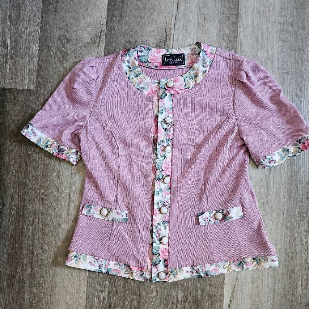 Leni Leni Vintage Made in USA Size 12 Women's Blouse Pink Floral